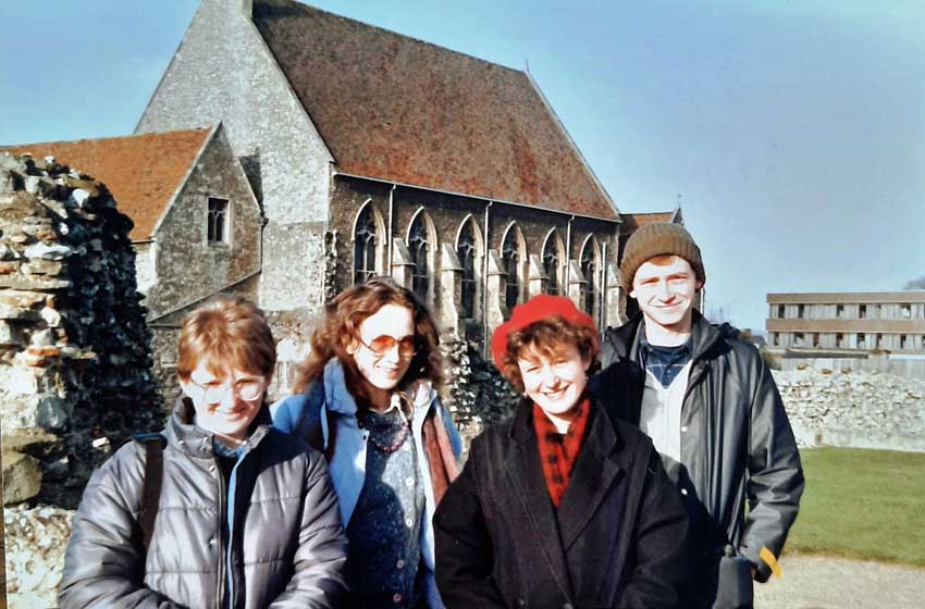 L-R: Debbie , Suzanne Waters, Cathy Lewis, Mark Alexander? A team visit to Canterbury. From Cathy Lewis (née Rogers)