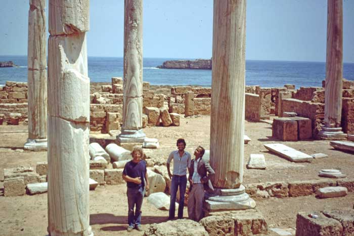 Apollonia: columns of the Early Byzantine Central Basilica (with Director of Antquites Essayed for Ptolemais, Abdussalam, ans assistant