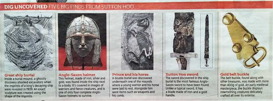 Metro press cutting of five Sutton Hoo finds